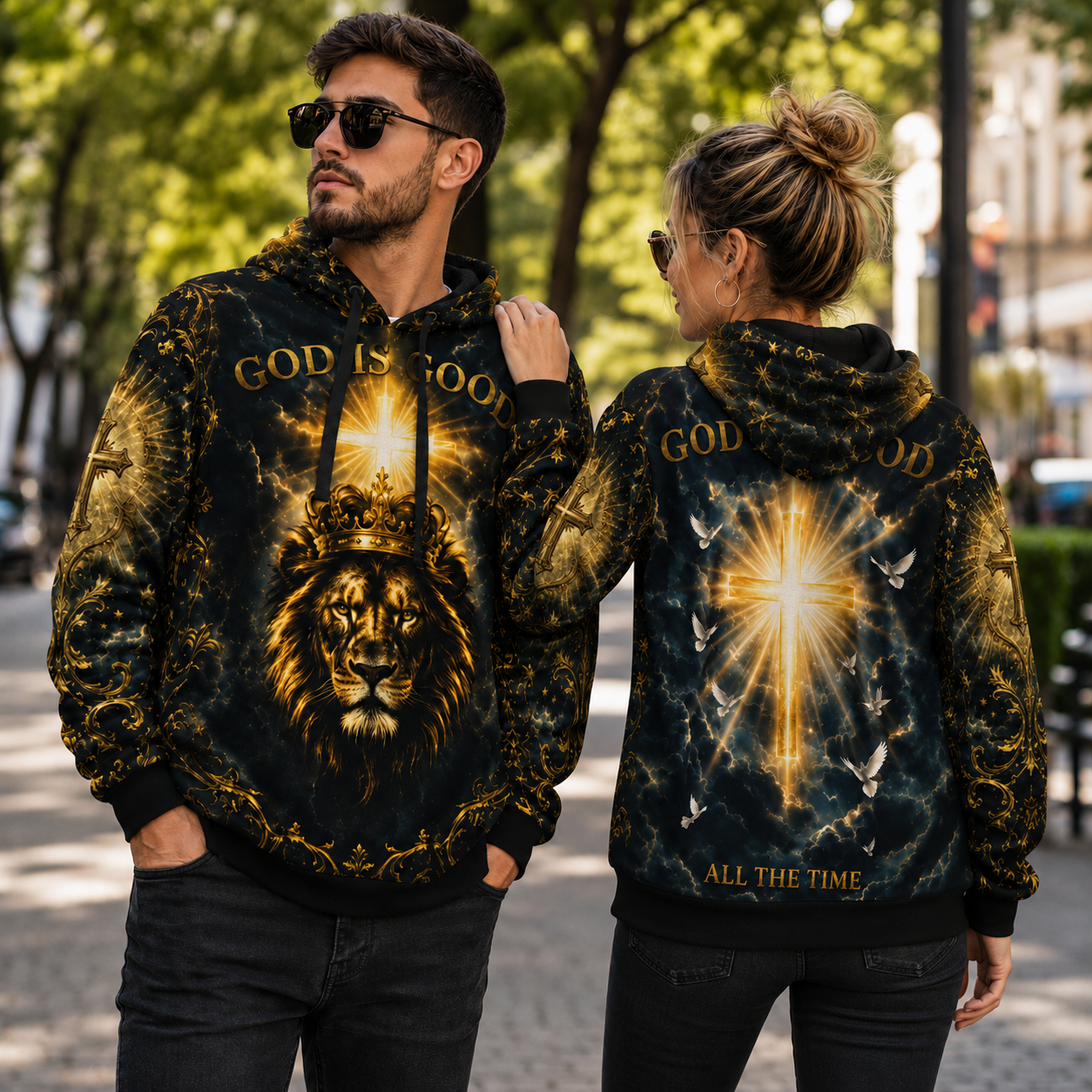 God Is Good All The Time Lion Crown Christian Cotton Hoodie
