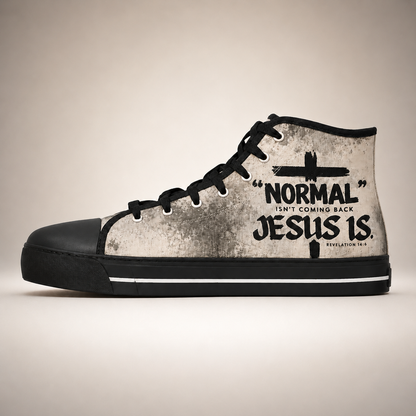 Christian Normal Isn’t Coming Back Jesus Is Men's Black Sole Canvas Shoes