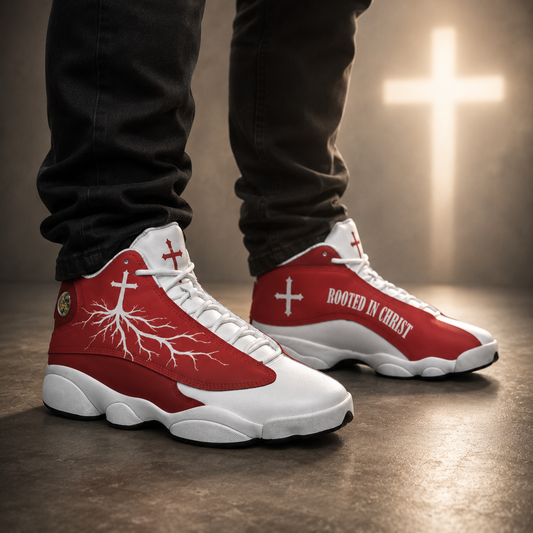 Rooted In Christ Cross Christian - Men's Curved Basketball Shoes With Thick Soles
