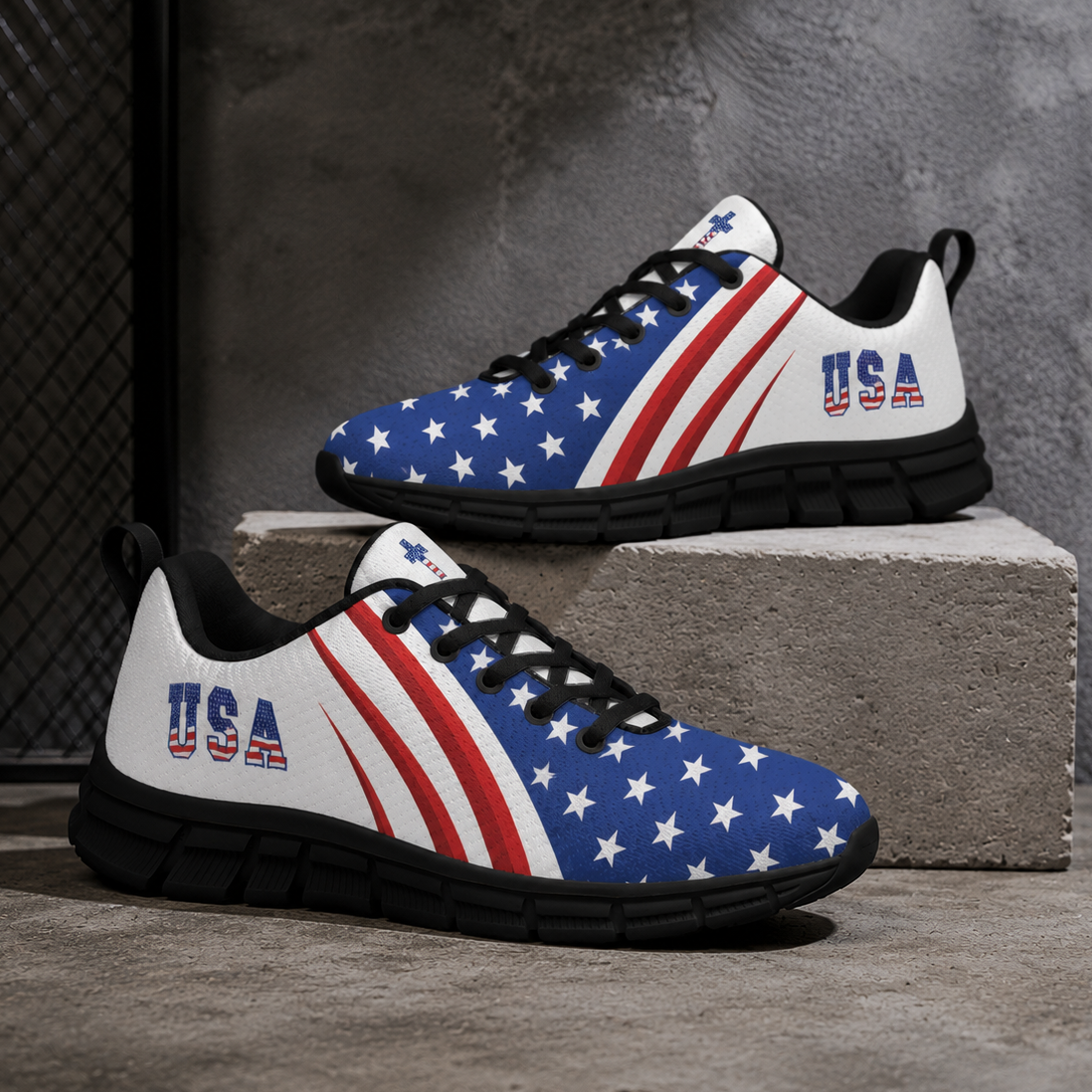 Christian Cross Patriotic - All-Over Print Men's Sports Shoes With Black Sole
