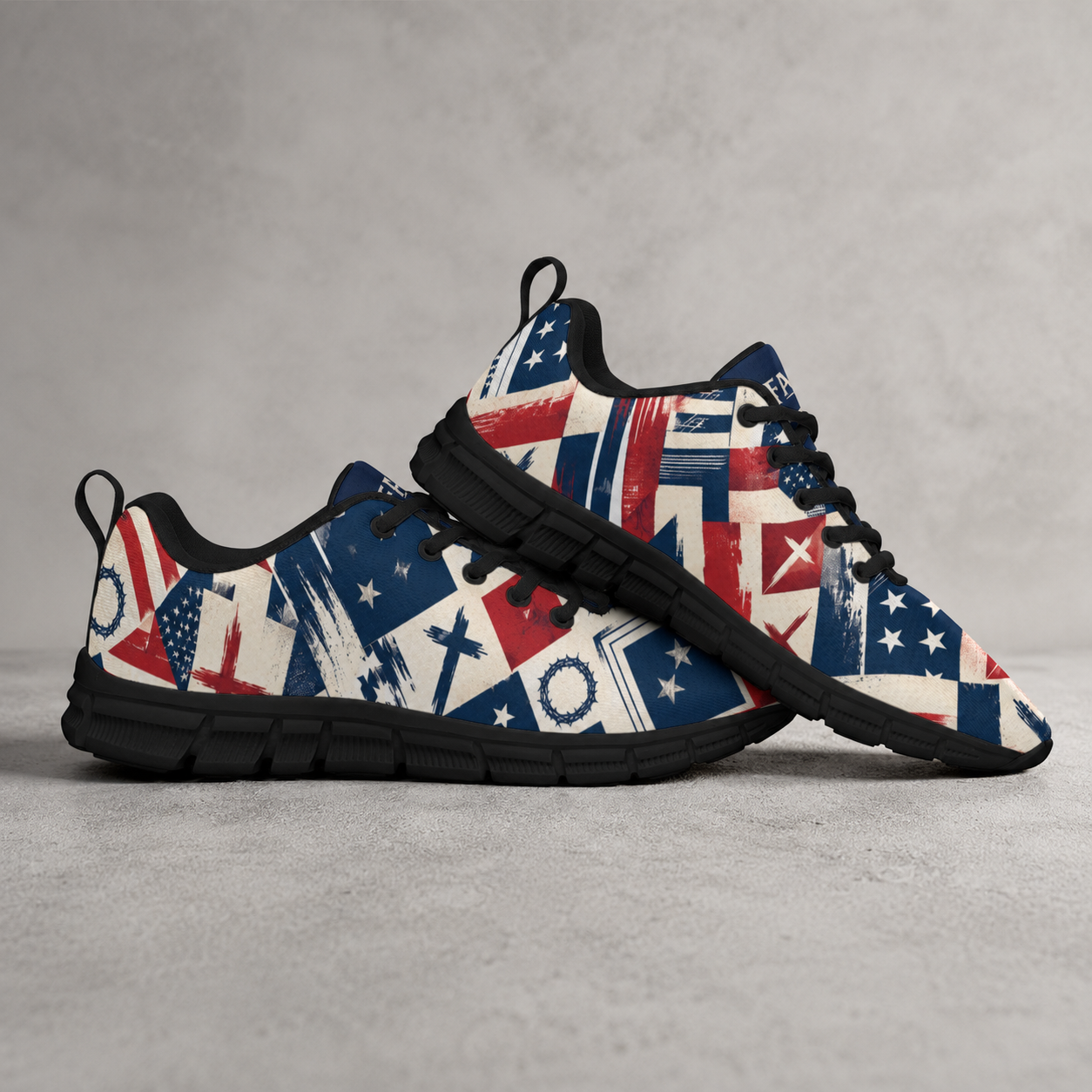 Faith Freedom - All-Over Print Men's Sports Shoes With Black Sole