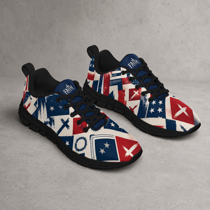 Faith Freedom - All-Over Print Men's Sports Shoes With Black Sole