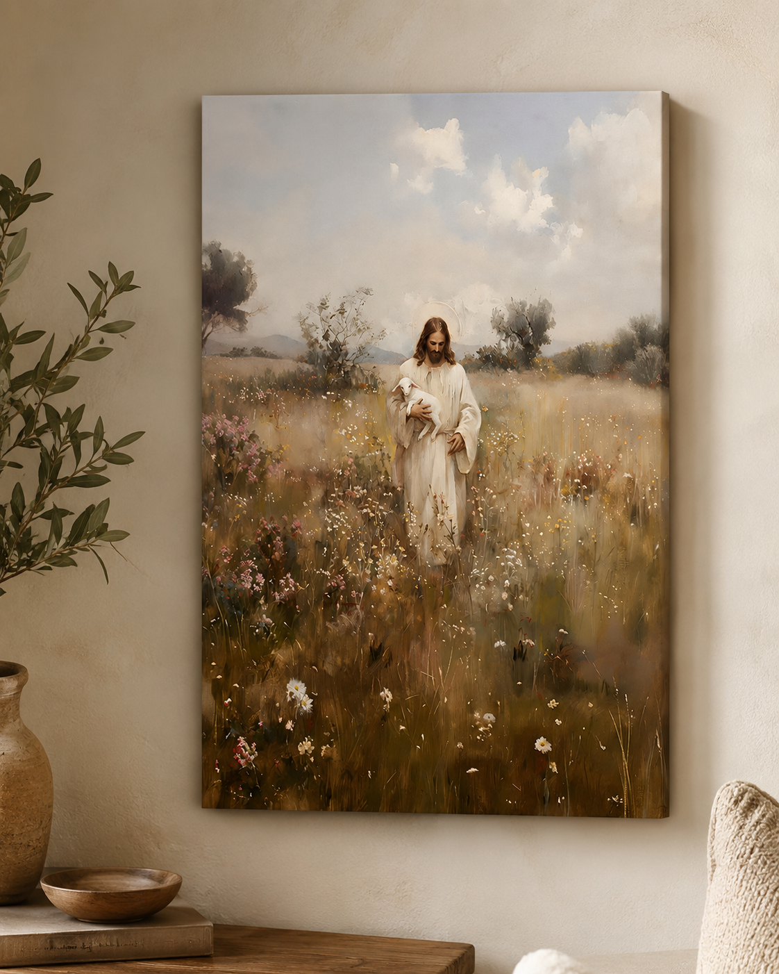 Jesus and the Lamb Canvas Wall Art