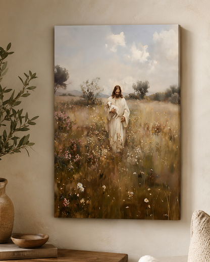 Jesus and the Lamb Canvas Wall Art