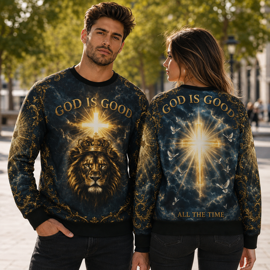 God Is Good Lion Crown Christian Crewneck Sweatshirt