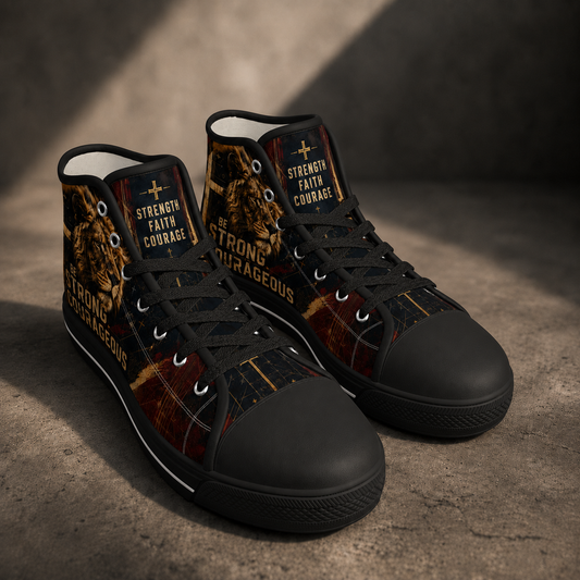 Be Strong and Courageous Lion Men's Black Sole Canvas Shoes