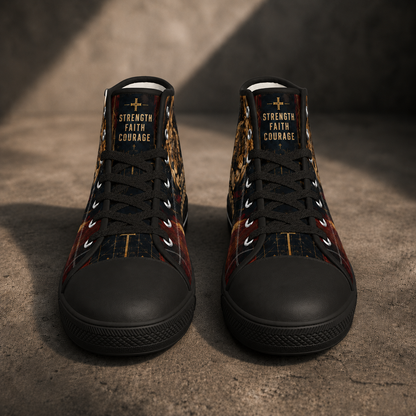Be Strong and Courageous Lion Men's Black Sole Canvas Shoes