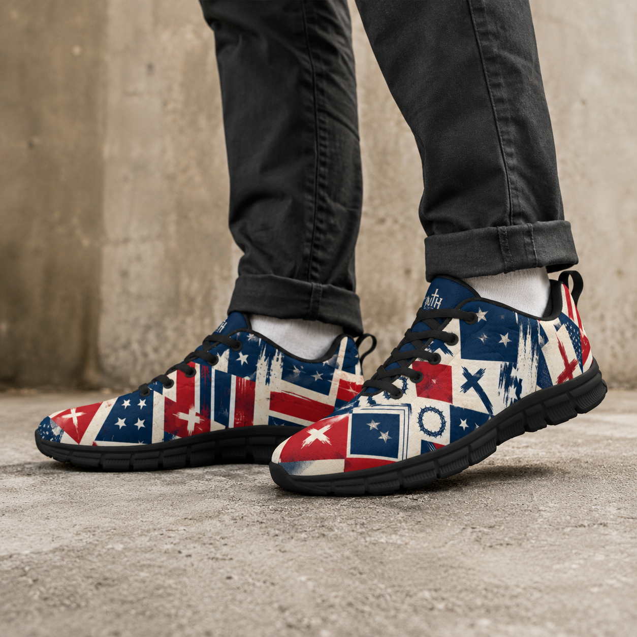 Faith Freedom - All-Over Print Men's Sports Shoes With Black Sole