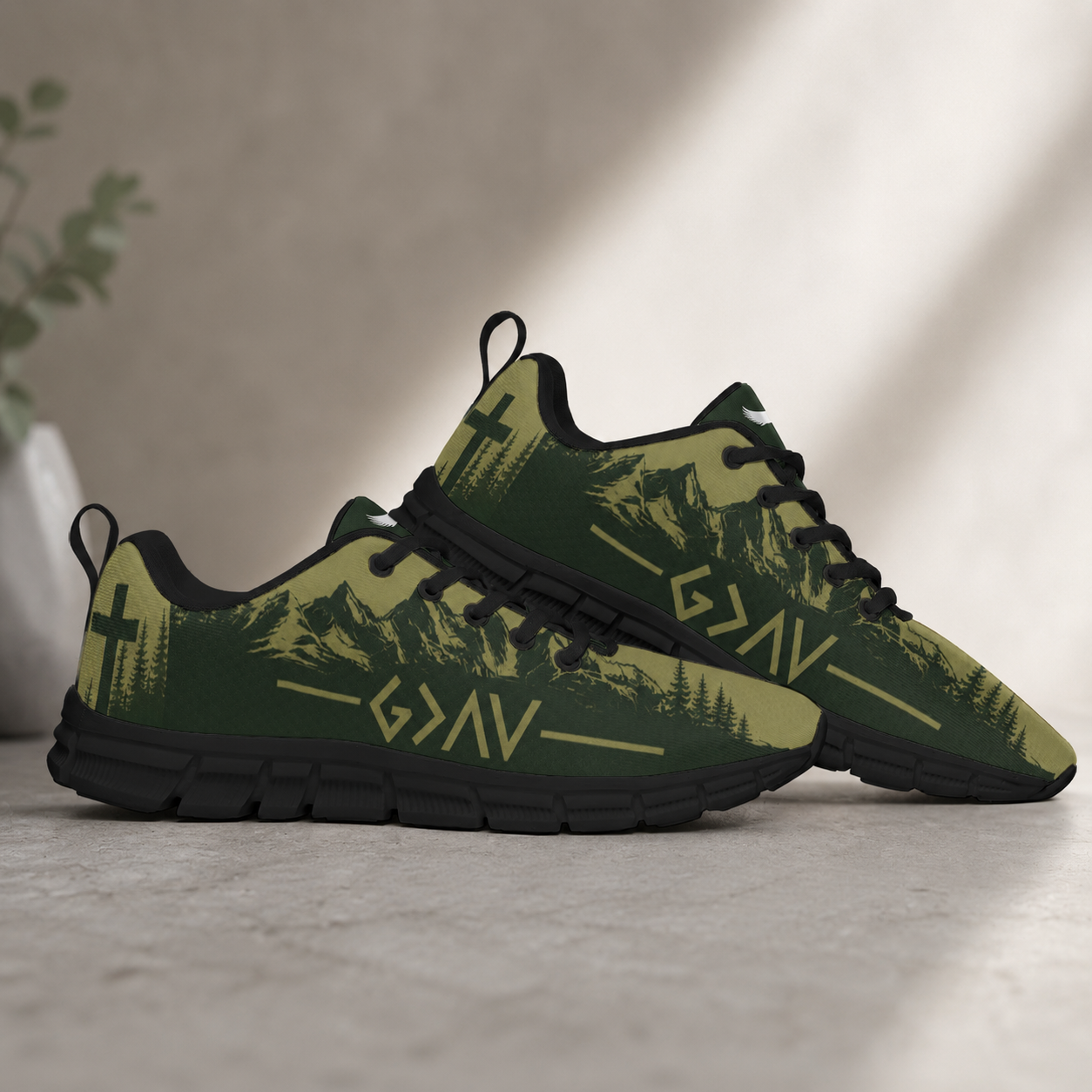 Faith Mountain Cross - All-Over Print Men's Sports Shoes With Black Sole
