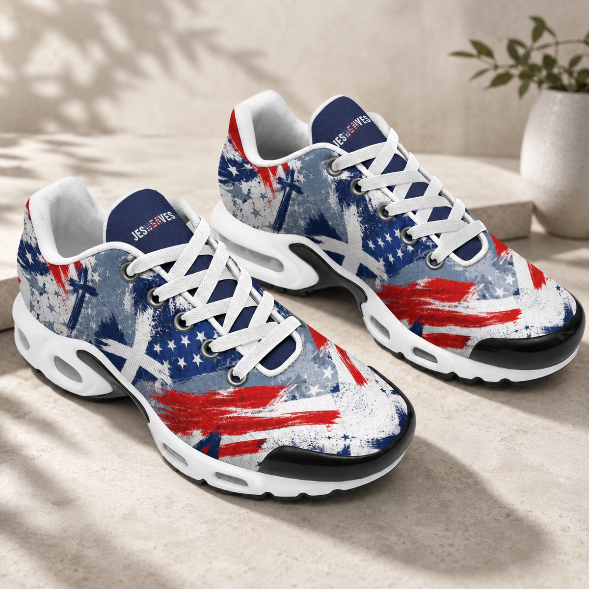 Jesus Saves Patriotic - Men's Air Cushion Sports Shoes