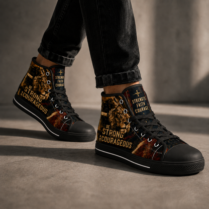 Be Strong and Courageous Lion Men's Black Sole Canvas Shoes