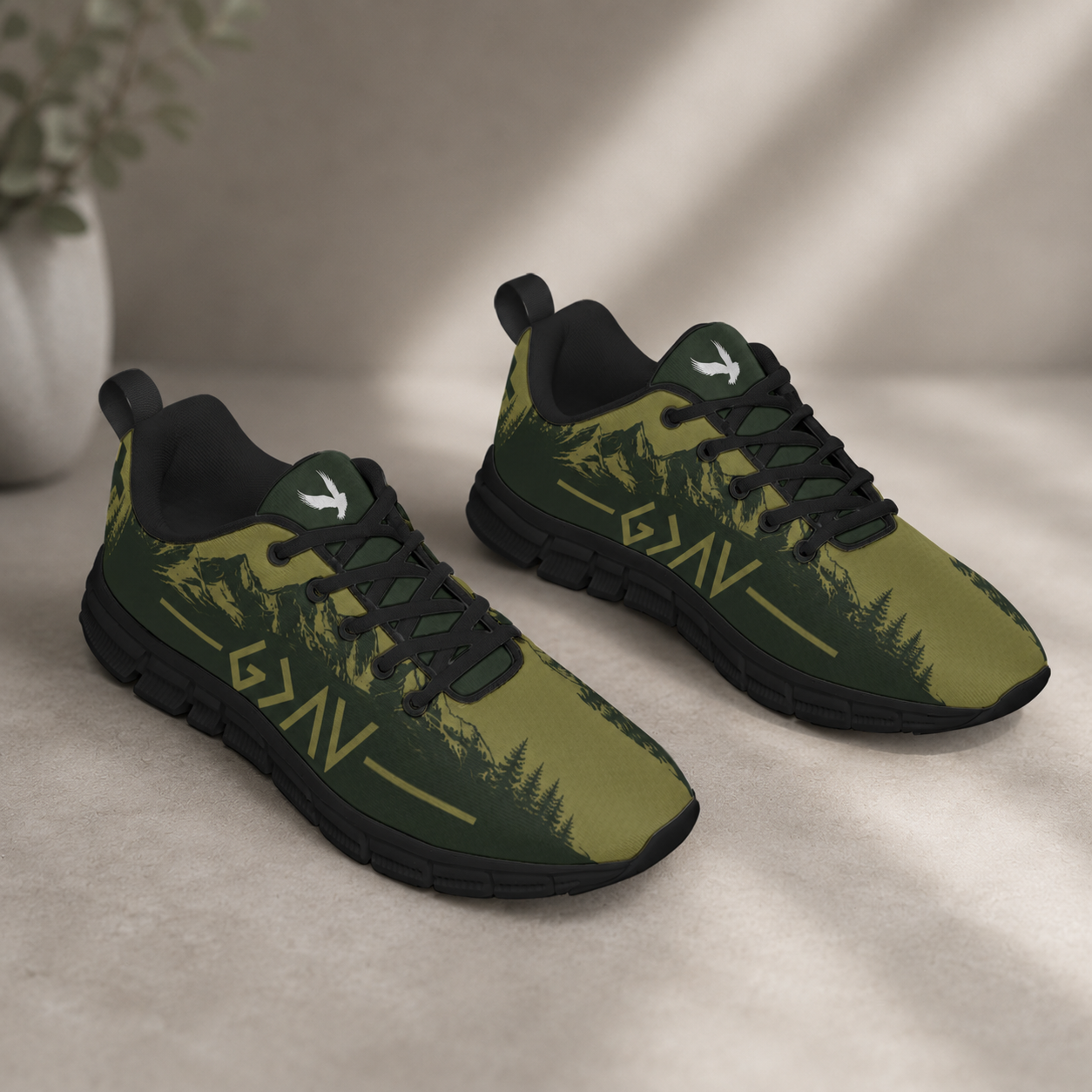 Faith Mountain Cross - All-Over Print Men's Sports Shoes With Black Sole