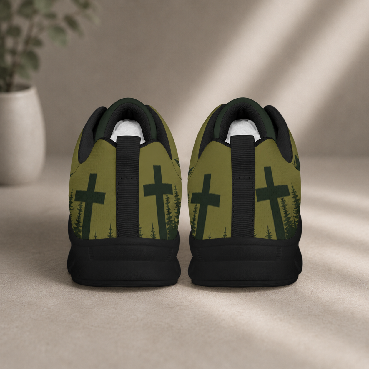Faith Mountain Cross - All-Over Print Men's Sports Shoes With Black Sole