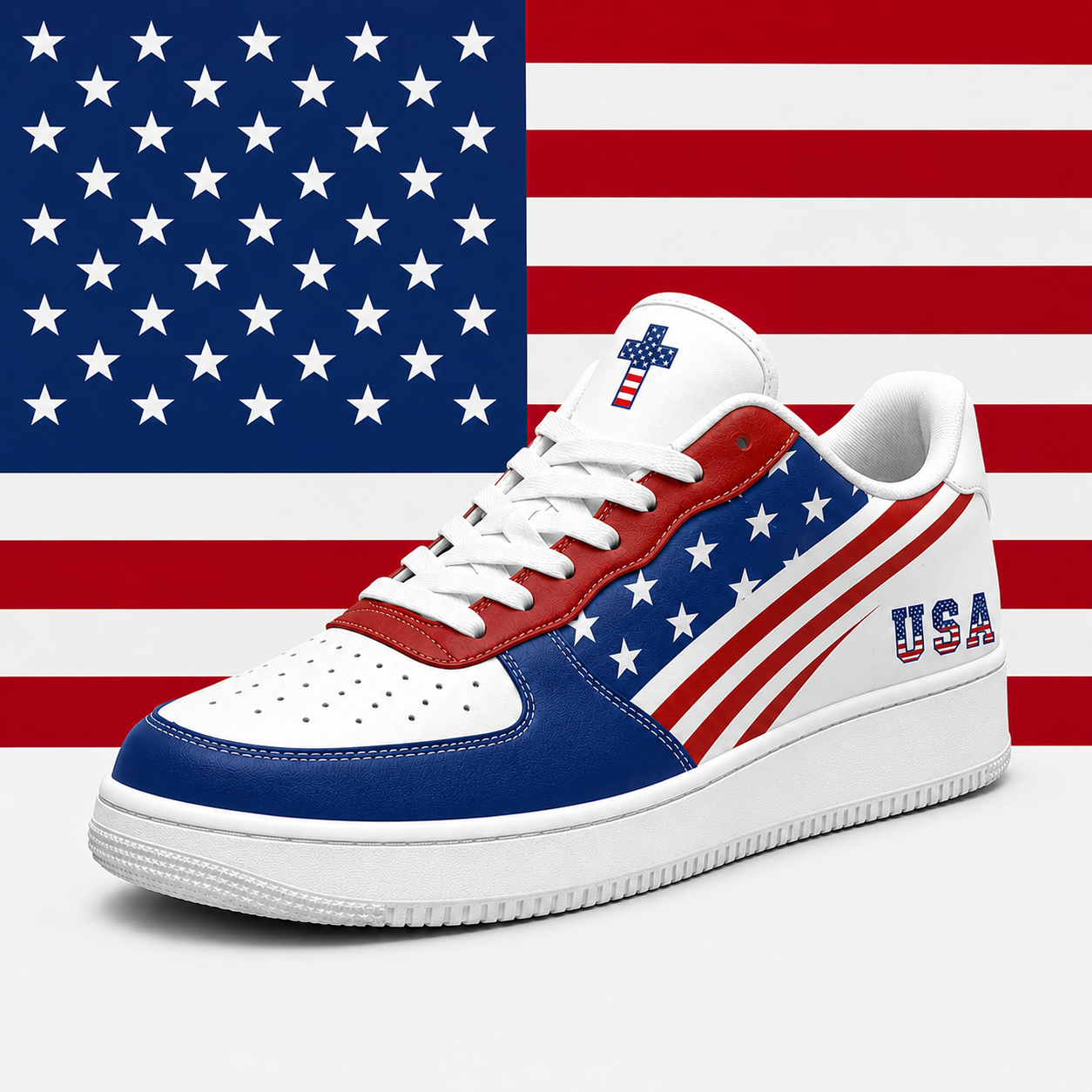 Christian Cross USA Flag Patriotic Men's Air Force Shoes