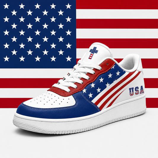 Christian Cross USA Flag Patriotic Men's Air Force Shoes