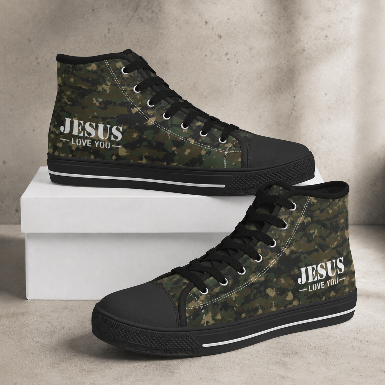 Jesus Love You Camo - Men's Black Sole Canvas Shoes