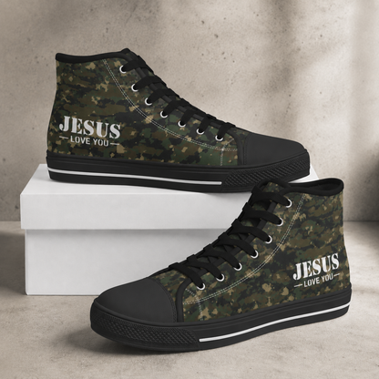 Jesus Love You Camo - Men's Black Sole Canvas Shoes