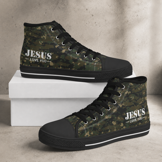 Jesus Love You Camo - Men's Black Sole Canvas Shoes