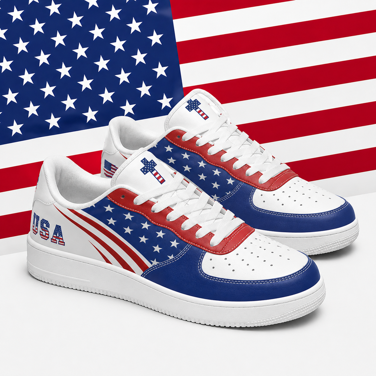 Christian Cross USA Flag Patriotic Men's Air Force Shoes