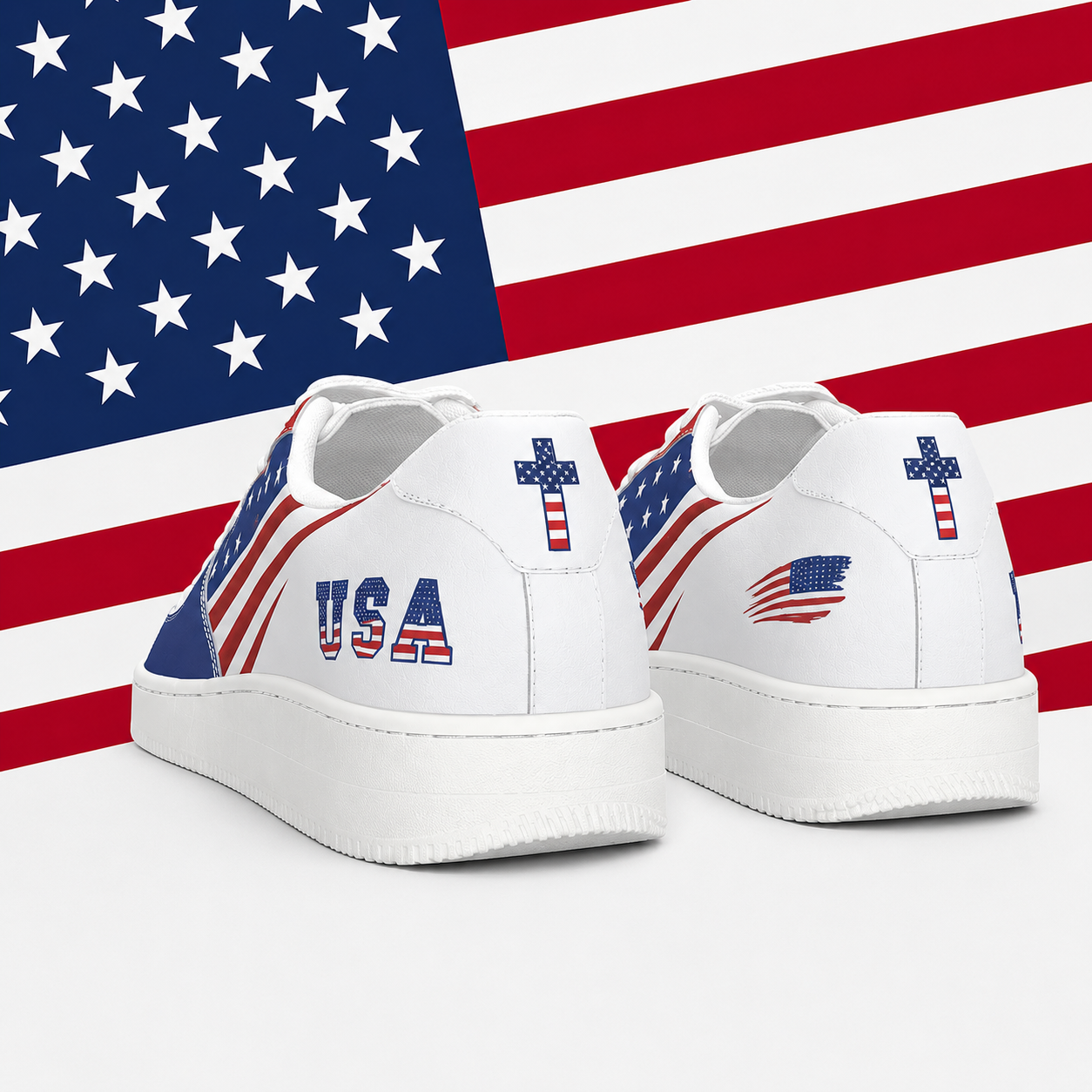 Christian Cross USA Flag Patriotic Men's Air Force Shoes