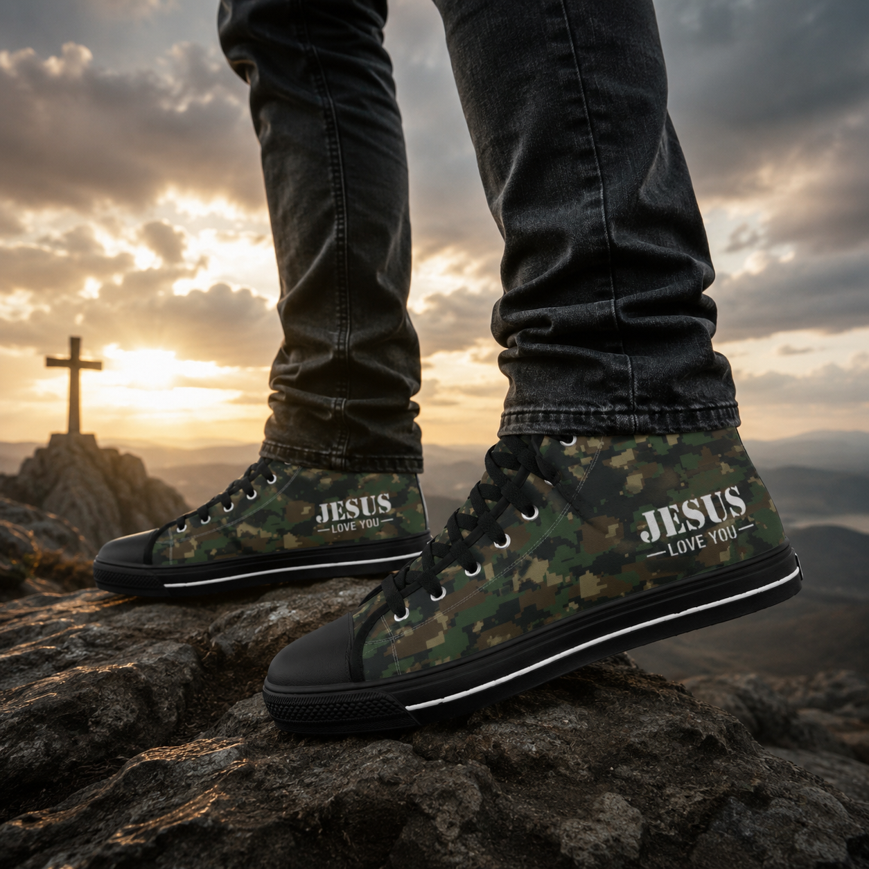 Jesus Love You Camo - Men's Black Sole Canvas Shoes