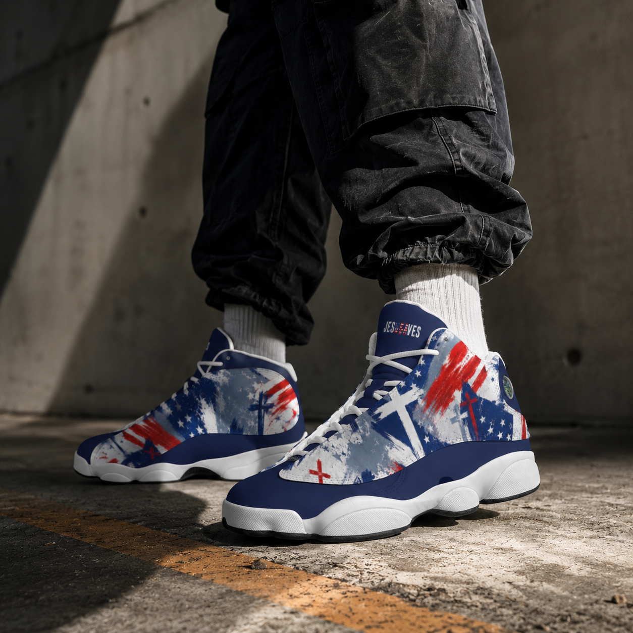 Jesus Saves Patriotic - Men's Curved Basketball Shoes With Thick Soles