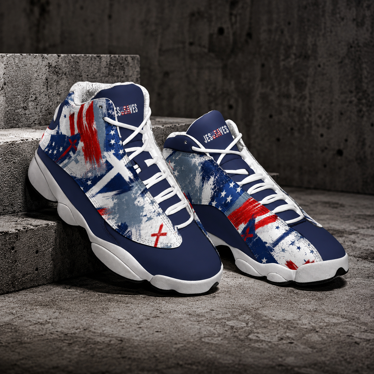Jesus Saves Patriotic - Men's Curved Basketball Shoes With Thick Soles