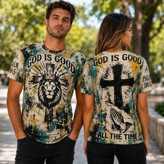 God Is Good Psalm 100:5 Lion Cross Christian Mesh T-Shirt