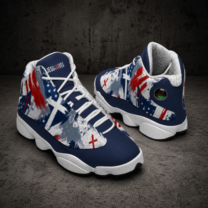 Jesus Saves Patriotic - Men's Curved Basketball Shoes With Thick Soles
