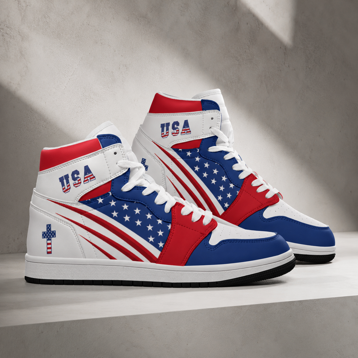 Christian Cross  Patriotic - Men's Synthetic Leather Stitching Shoes