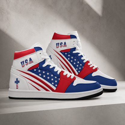 Christian Cross  Patriotic - Men's Synthetic Leather Stitching Shoes