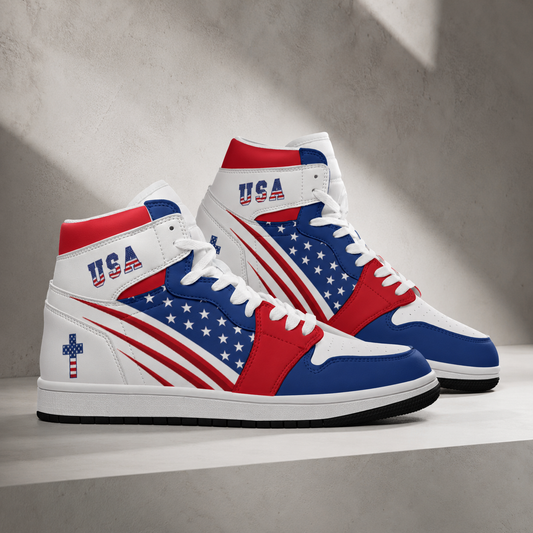 Christian Cross  Patriotic - Men's Synthetic Leather Stitching Shoes