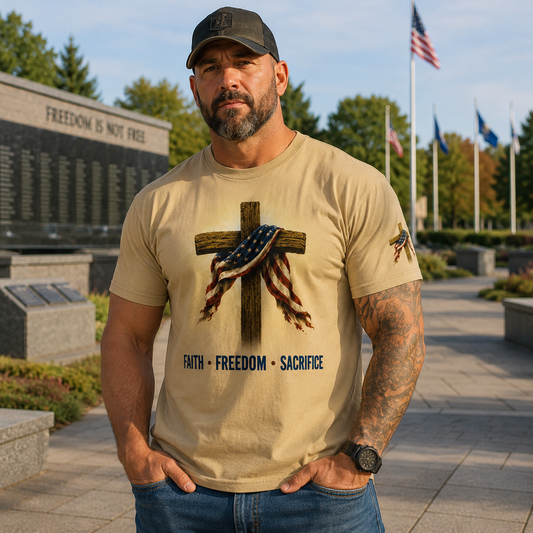 Stand for the Flag Kneel for the Cross Christian Patriotic T-Shirt