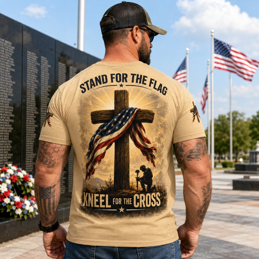 Stand for the Flag Kneel for the Cross Christian Patriotic T-Shirt