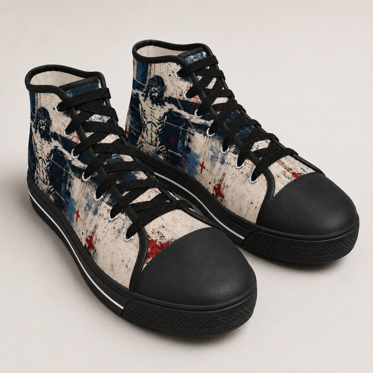 Jesus Crucifixion Men's Black Sole Canvas Shoes