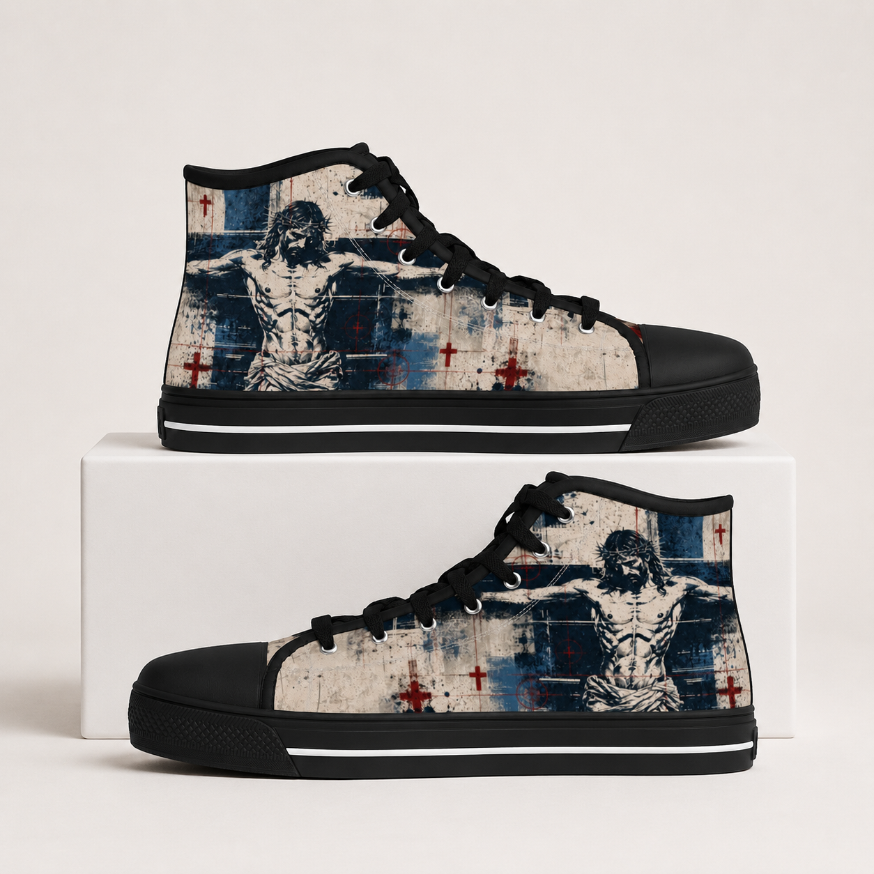 Jesus Crucifixion Men's Black Sole Canvas Shoes