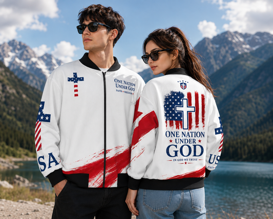 Christian Cross USA Flag Patriotic Knitted Fleece Lapel Outwear