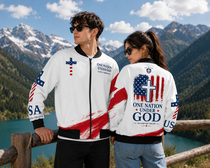 Christian Cross USA Flag Patriotic Knitted Fleece Lapel Outwear