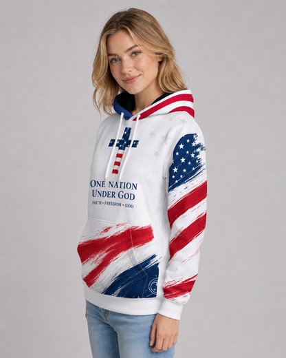 One Nation Under God USA Flag Christian Cotton Pullover Hoodie