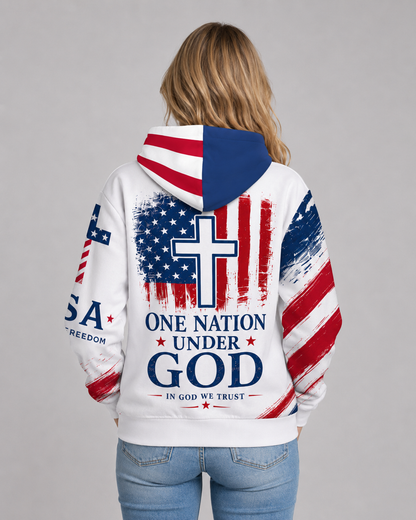 One Nation Under God USA Flag Christian Cotton Pullover Hoodie