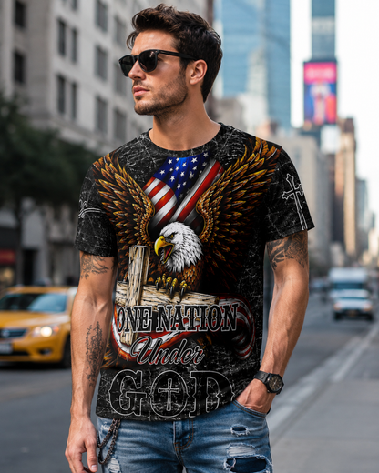 One Nation Under God Eagle Cross Patriotic Christian 3D All Over Print T-Shirt