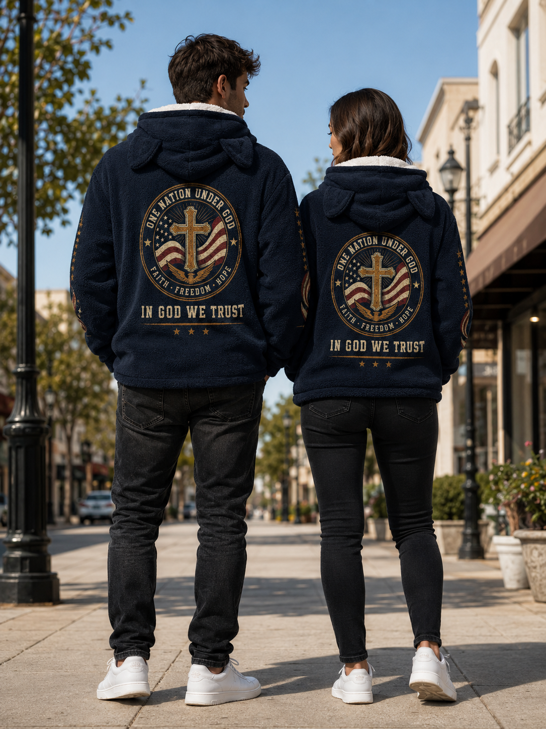 Faith Under God Patriotic Apparel Cozy Cat Ear Hoodie