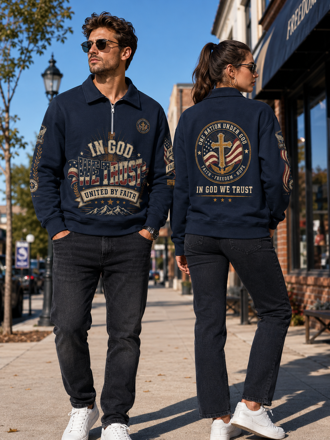 Faith Under God Patriotic Apparel Lapel Sweatshirt | 310GSM Cotton