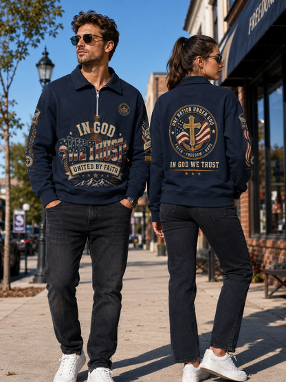 Faith Under God Patriotic Apparel Lapel Sweatshirt | 310GSM Cotton