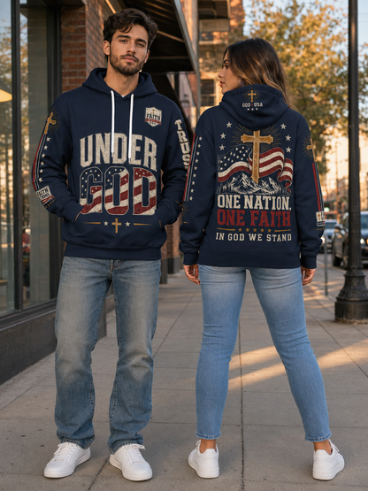 Faith Under God Patriotic Apparel Pullover Hoodie | 310GSM Cotton