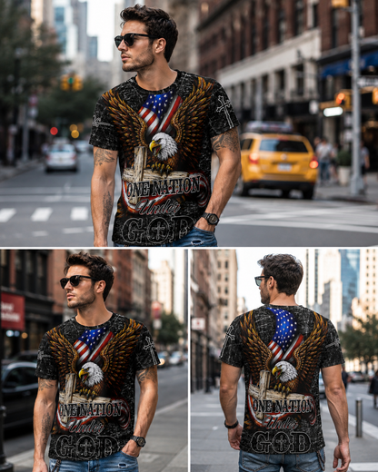 One Nation Under God Eagle Cross Patriotic Christian 3D All Over Print T-Shirt