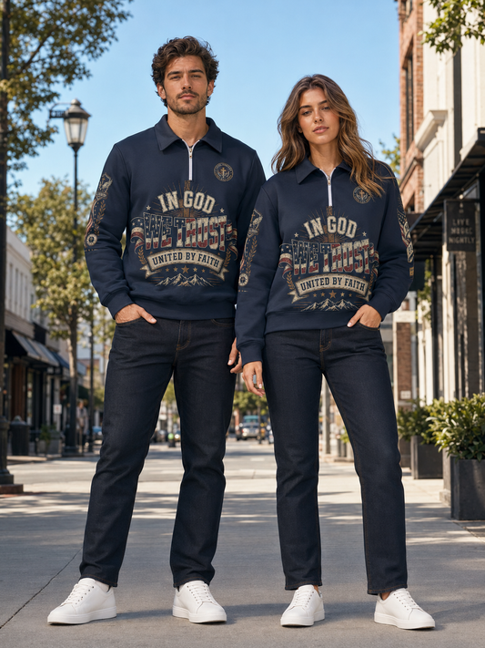 Faith Under God Patriotic Apparel Lapel Sweatshirt | 310GSM Cotton