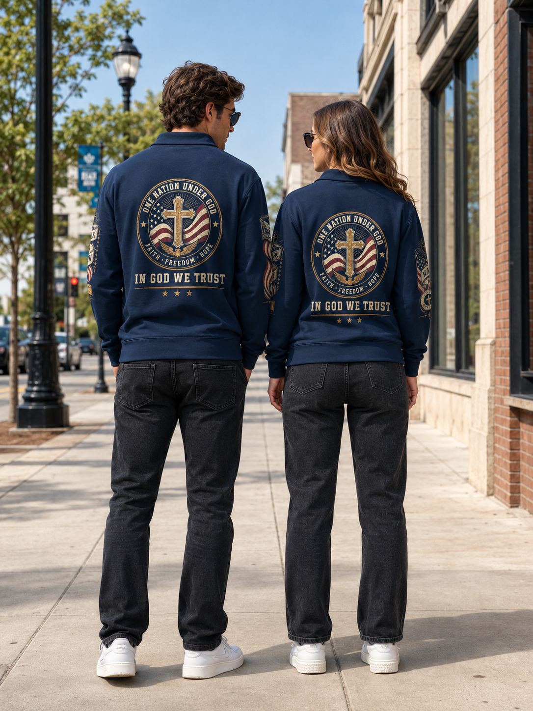 Faith Under God Patriotic Apparel Lapel Sweatshirt | 310GSM Cotton