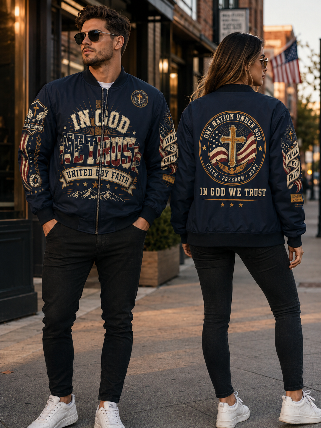 Faith Under God Patriotic Apparel Bomber Jacket