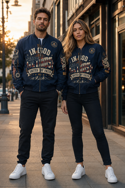 Faith Under God Patriotic Apparel Bomber Jacket